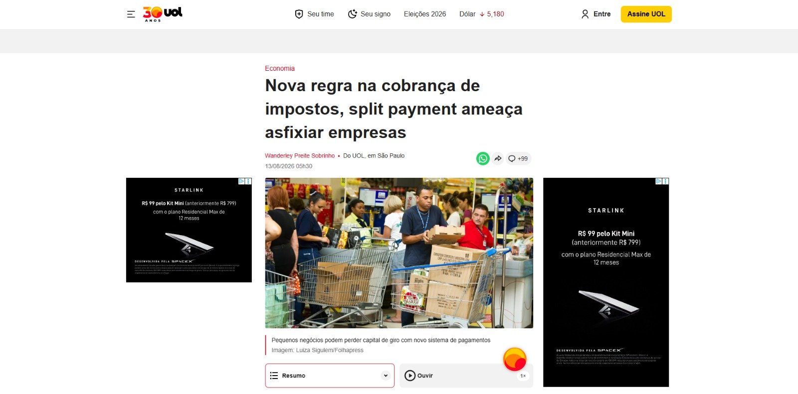 Notícia sobre o Split Payment